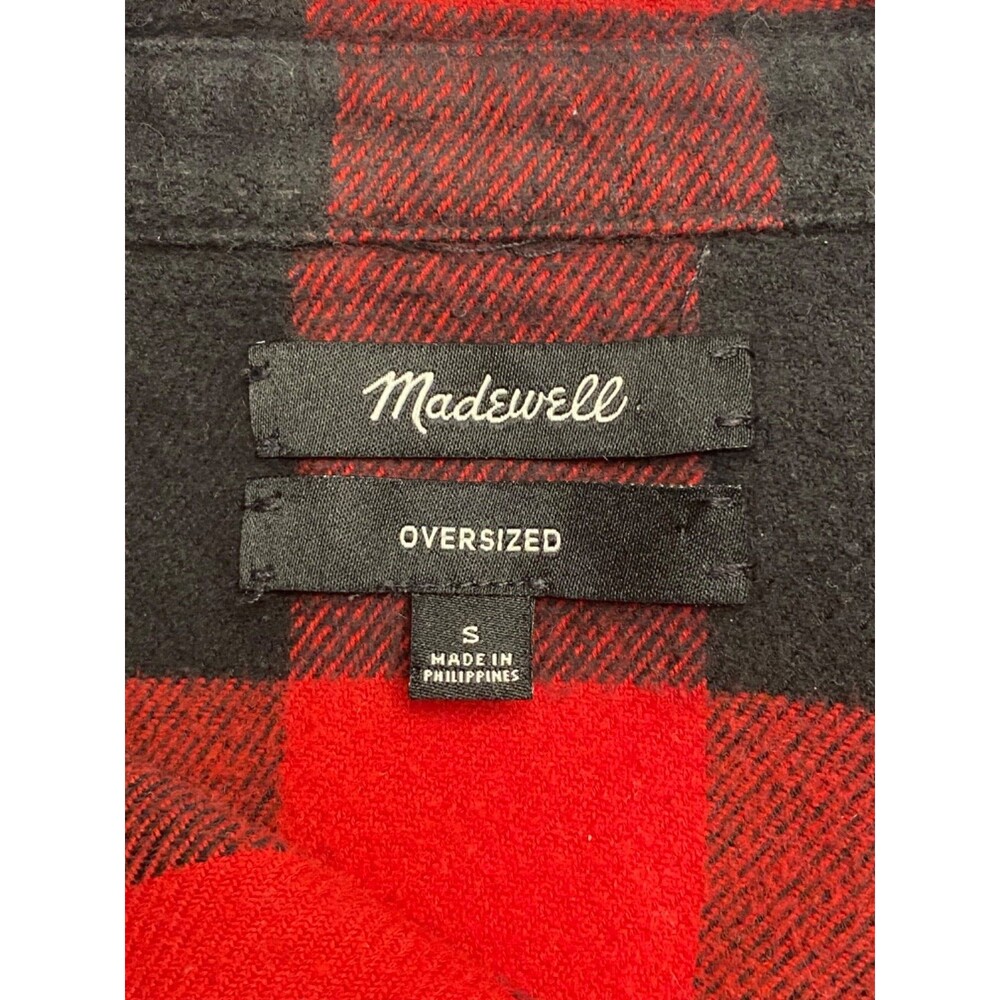 MADEWELL Women's S Flannel Shirt Oversized Buffalo Check Red Black Plaid Cotton - Picture 7 of 8